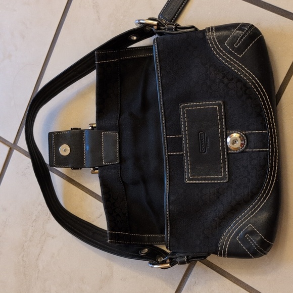 Coach Coach 3628 Vintage Soho Shoulder Bag Black Canvas Leather Monogram - Picture 6 of 14